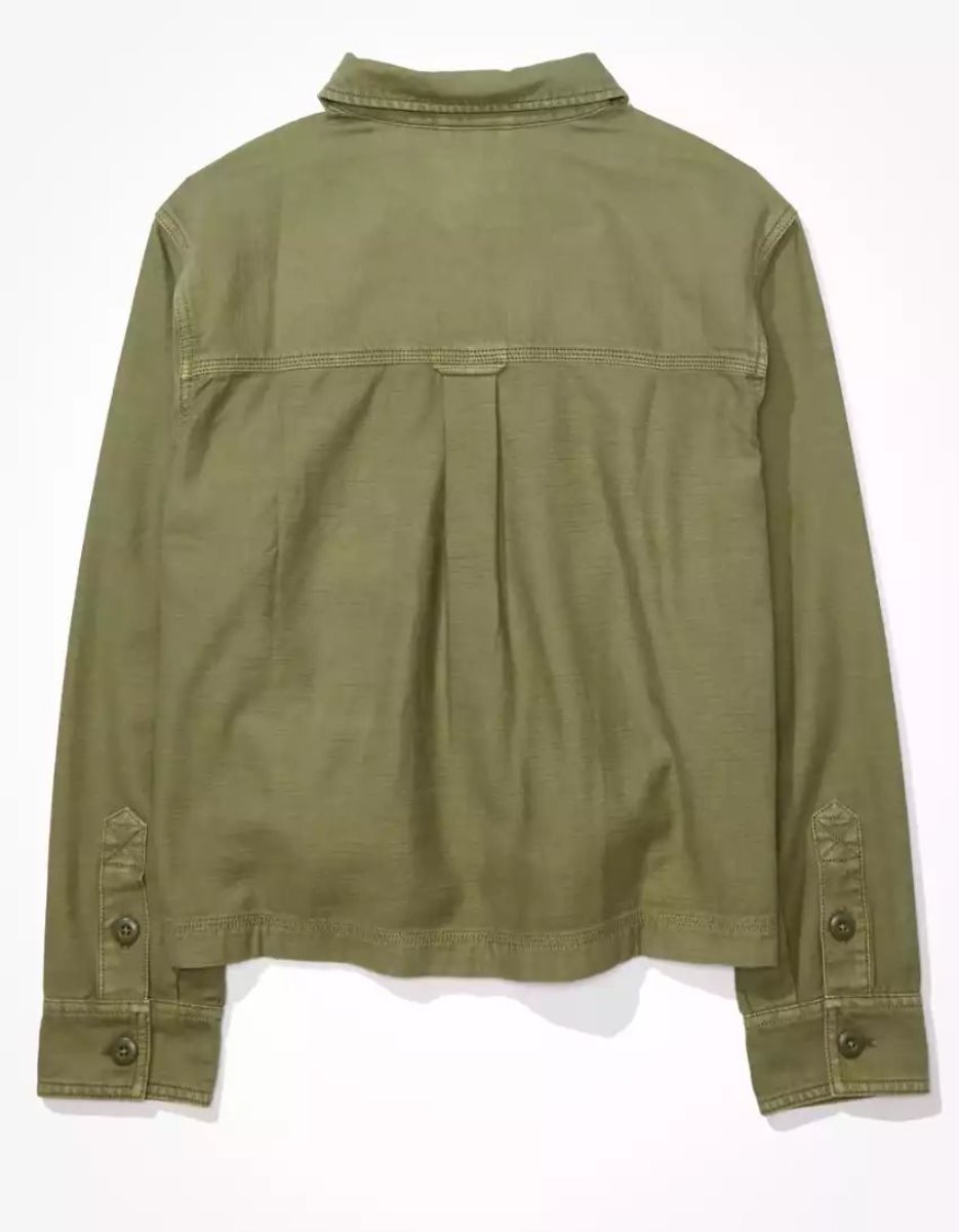 Chemises American Eagle AE Long-Sleeve Cargo Button-Up Vert Olive Femme | YLR-71479082